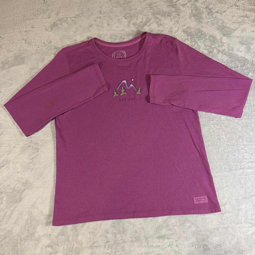 Life is Good Get Lost Mountain T-Shirt | Berry Purple | Medium